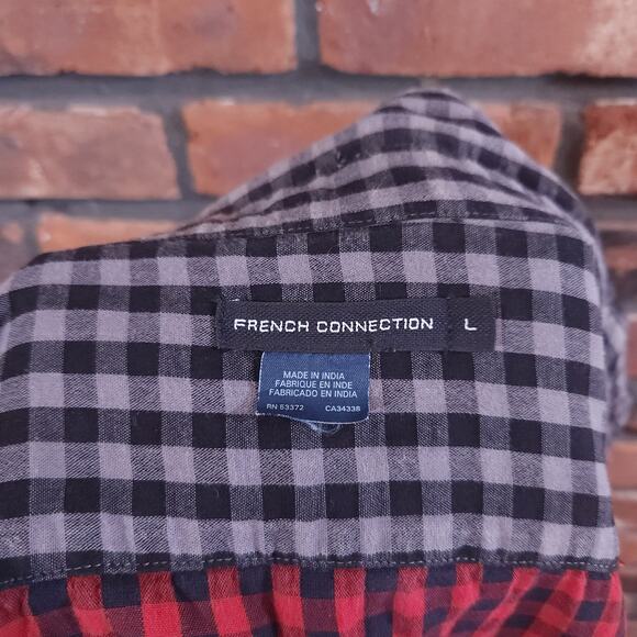 French Connection Long Sleeve Button-down Shirt in Gray & Black Gingham Men's L - Picture 6 of 6